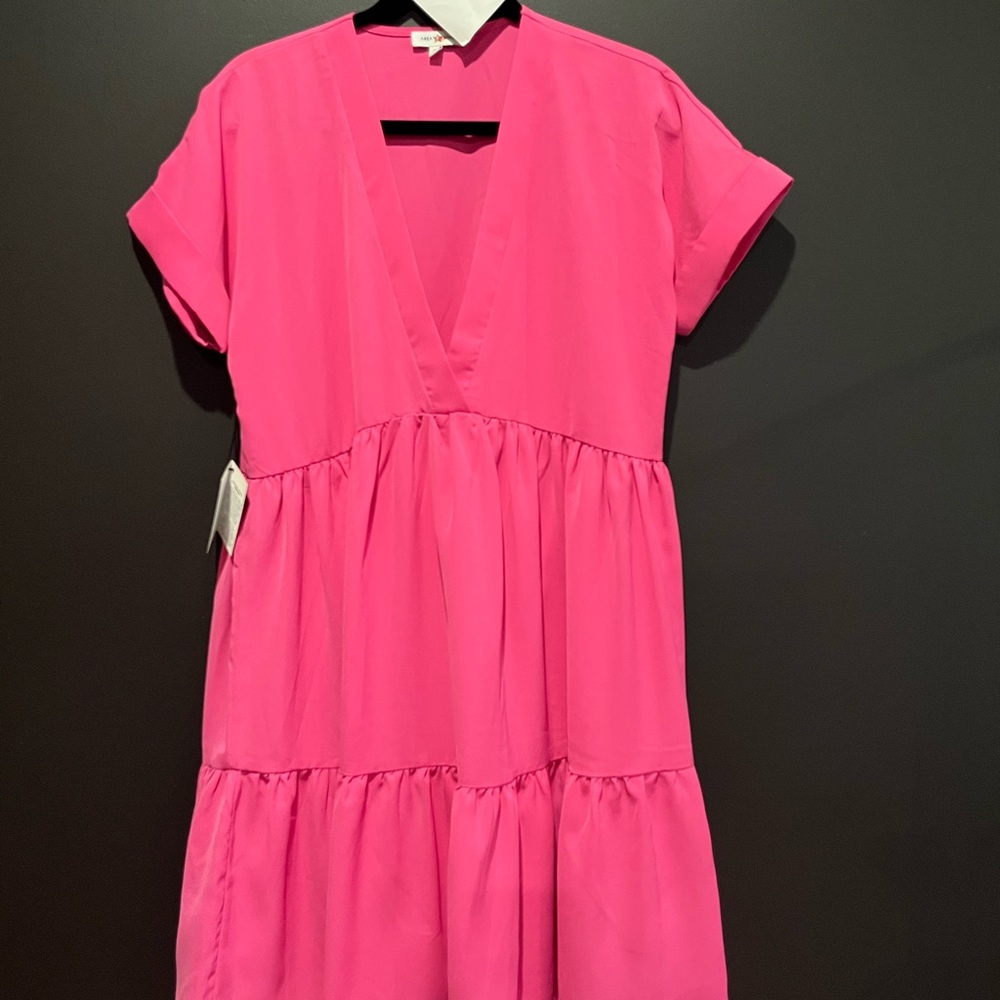 Area Stars Vibrant Pink V-Neck Dress